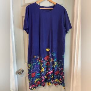 Unbranded Women's XL 100% Cotton Royal Blue Multicolor Flower Floral Midi Dress